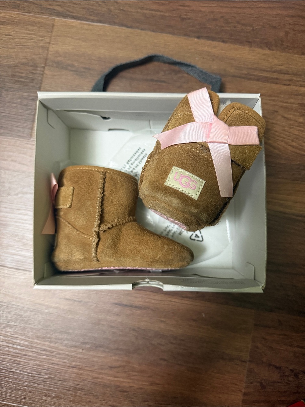 UGG Baby Chestnut Suede Boot with Pink Bow Accent